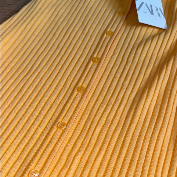 Zara Yellow Ribbed Button-Front Midi Dress - Picture 5 of 7